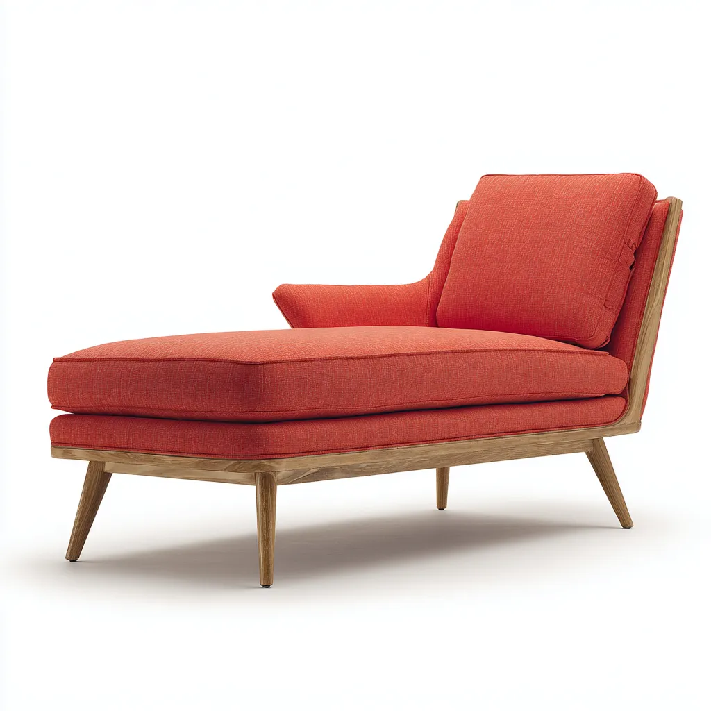 Chaise Longue Tissu 168x74 Cm - Rouge Corail - Adaptée Au Salon - Style Moderne-Nestlearo