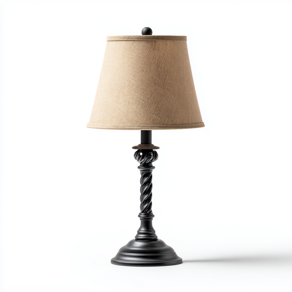 Lampe De Table - Métal-Tissu - 28X28X50 Cm - Beige-Noir - Adaptée Au Salon - Design Classique-Nestlearo