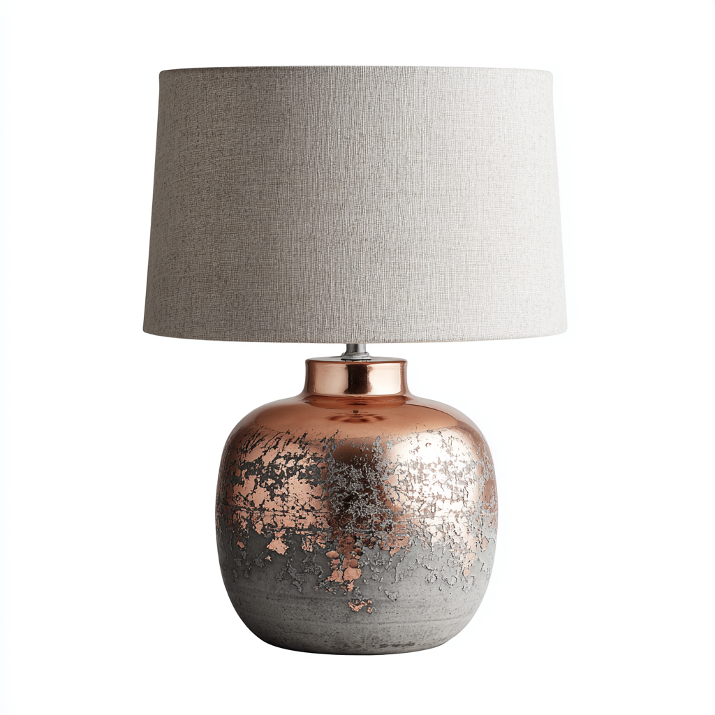 Lampe De Table Céramique Tissu 28X28X45 Cm - Cuivre-Gris-Beige - Adaptée Pour Intérieur - Style Moderne-Nestlearo