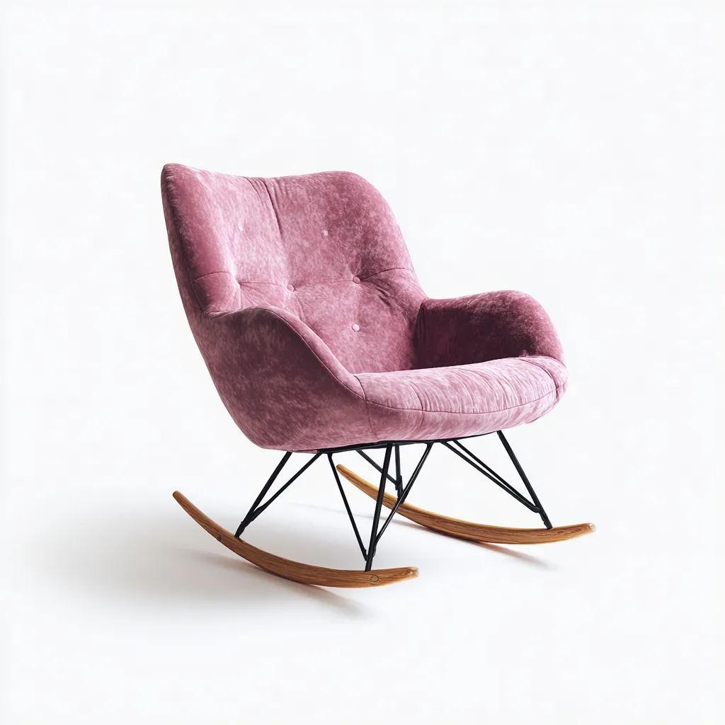 Fauteuil À Bascule Métal Bois Et Velours 72x67x92 Cm - Rose Poudré - Adapté Au Salon - Style Moderne-Nestlearo