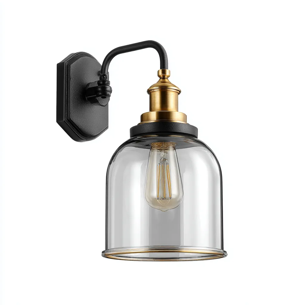 Applique Murale Métal Verre 18X12X28 Cm - Noir-Or-Verre Transparent - Adaptée Pour Intérieur - Design Vintage-Nestlearo