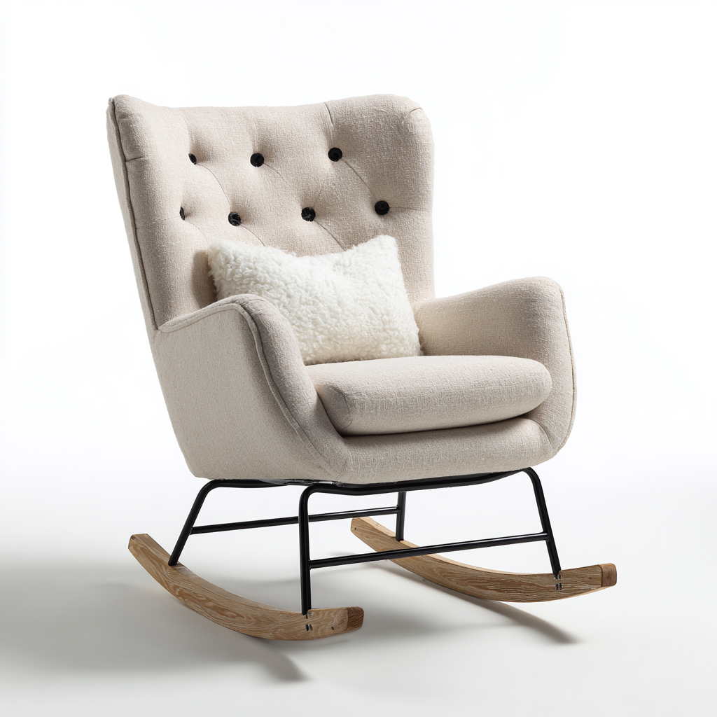 Fauteuil À Bascule Métal Bois Et Tissu 77x68x98 Cm - Beige - Adapté Au Salon - Style Moderne-Nestlearo