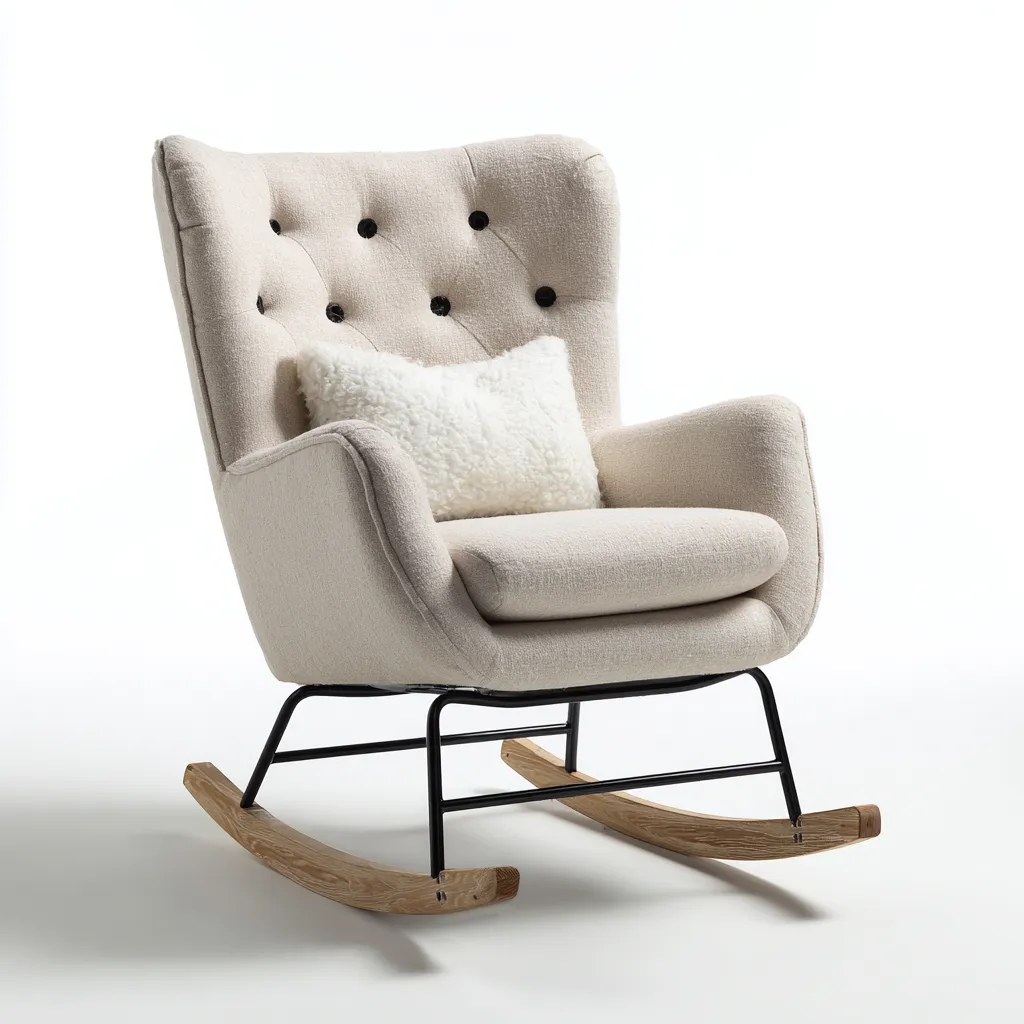 Fauteuil À Bascule Métal Bois Et Tissu 77x68x98 Cm - Beige - Adapté Au Salon - Style Moderne-Nestlearo