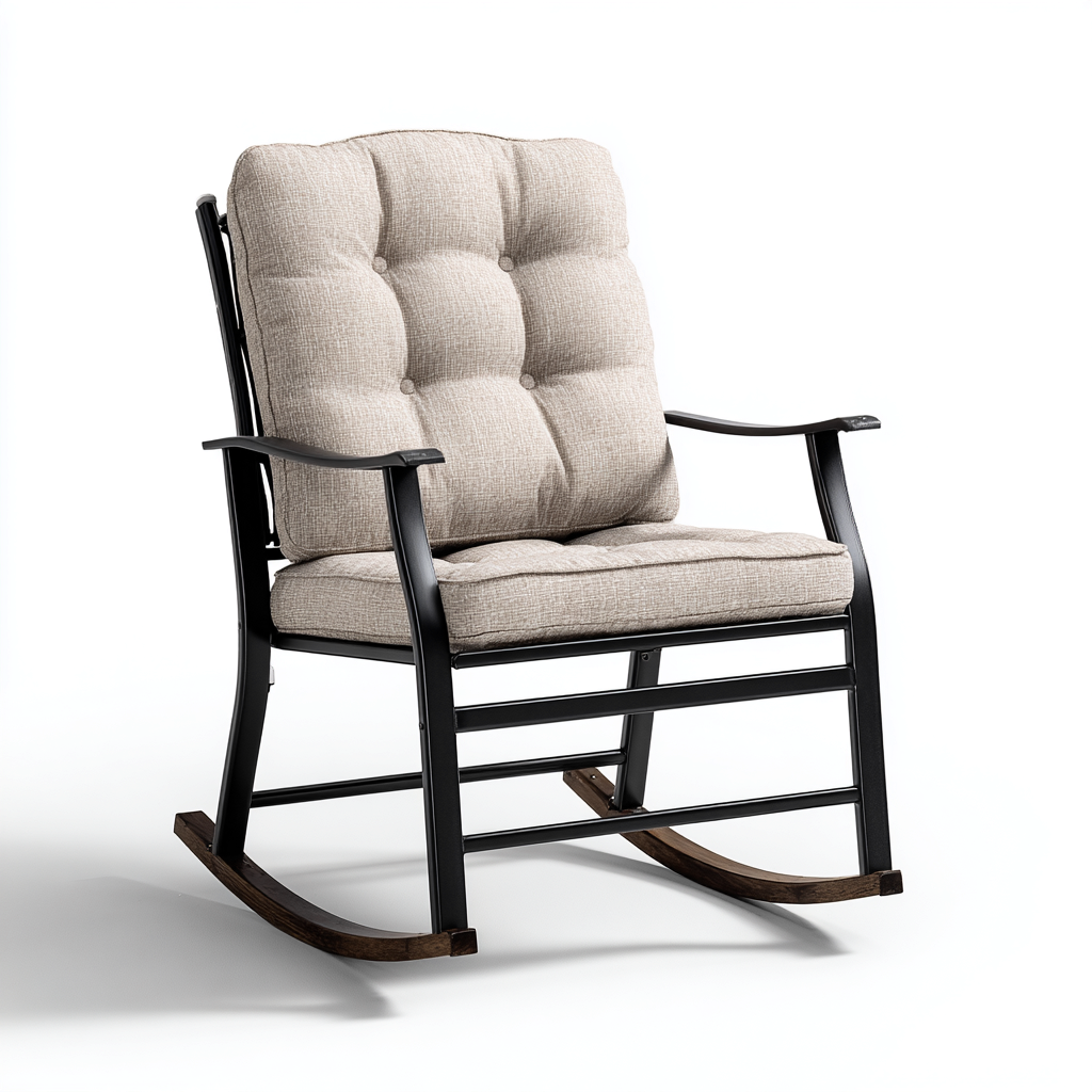 Fauteuil À Bascule Bois Et Tissu 95X70X105 Cm - Beige - Salon - Style Moderne Confortable - Chaise Berçante-Nestlearo