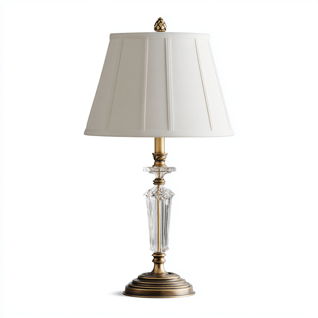 Lampe De Table Cristal Métal Tissu 32X32X60 Cm - Blanc-Or - Adaptée Pour Intérieur - Style Classique-Nestlearo