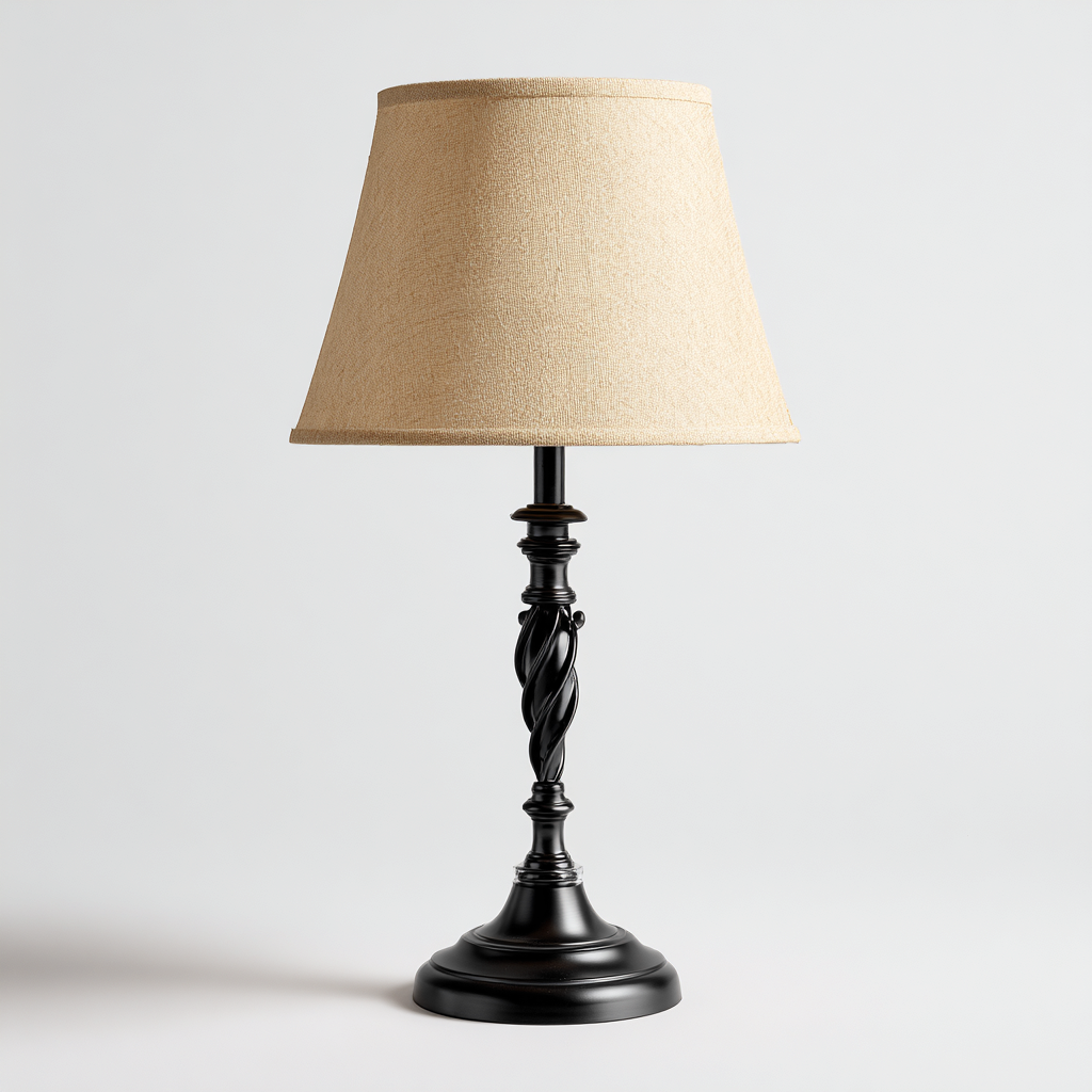 Lampe De Table - Métal-Tissu - 28X28X50 Cm - Beige-Noir - Adaptée Au Salon - Design Classique-Nestlearo