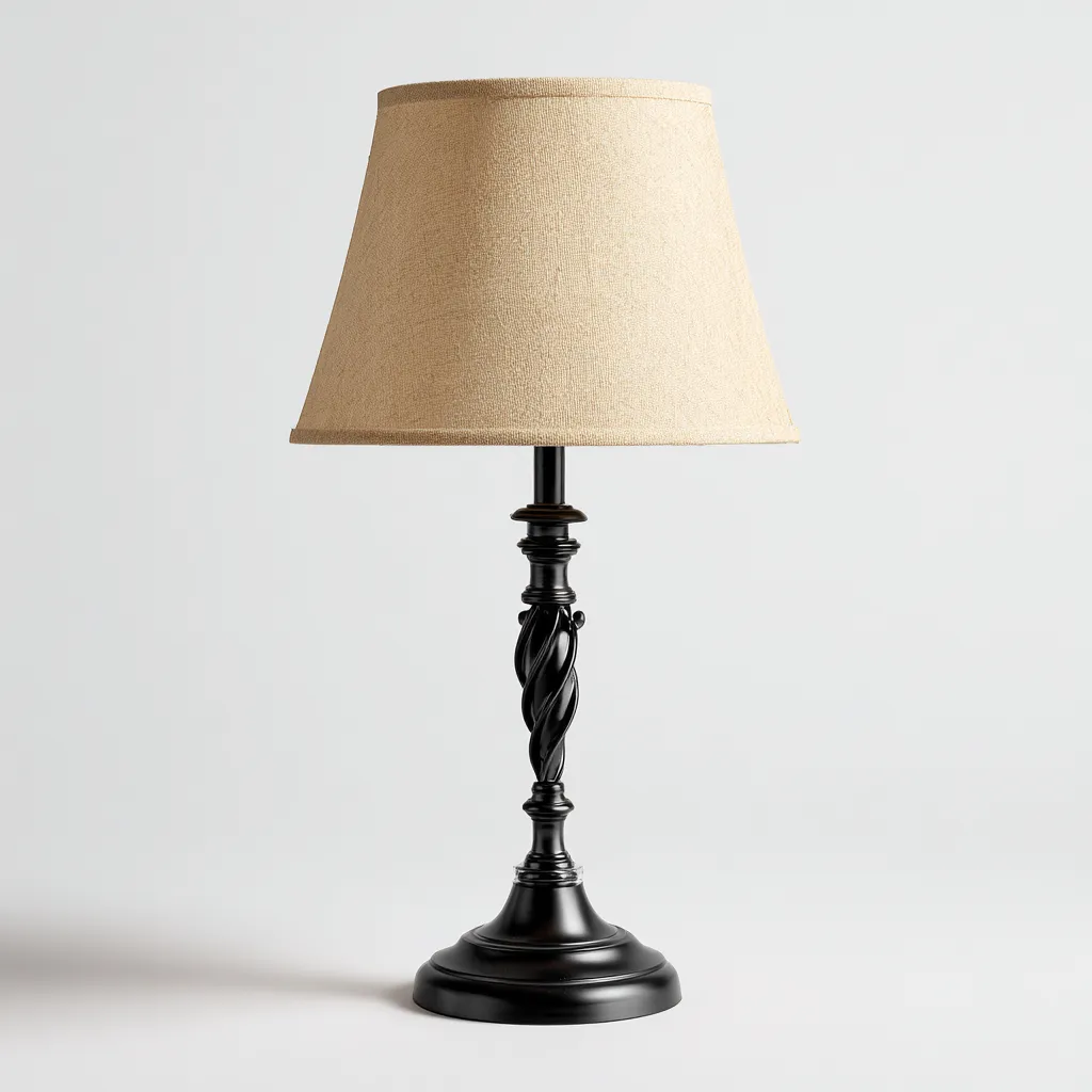 Lampe De Table - Métal-Tissu - 28X28X50 Cm - Beige-Noir - Adaptée Au Salon - Design Classique-Nestlearo