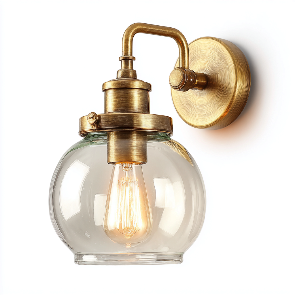 Applique Murale Métal Verre 19X15X28 Cm - Or Brossé-Verre Transparent - Adaptée Pour Intérieur - Design Vintage-Nestlearo