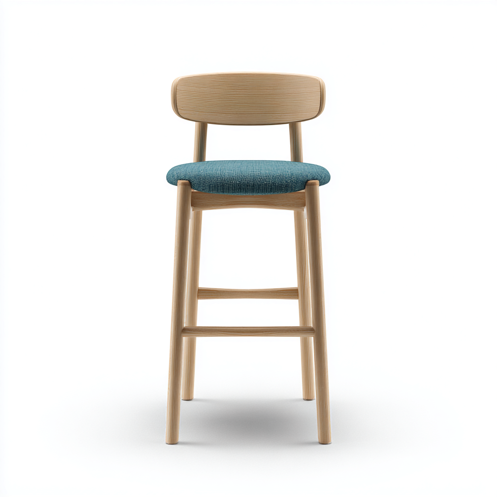Tabouret De Bar Assise En Tissu Bleu-Vert Structure En Bois Clair 45x48x100 Cm - Bleu-Vert-Bois Clair - Adapté À Cuisine Et Bar - Design Moderne-Nestlearo