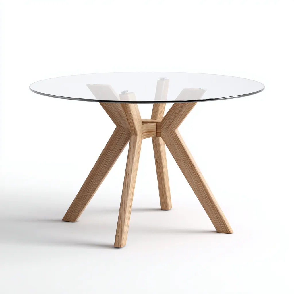 Table À Manger Plateau En Verre 110x110x75 Cm - Transparent-Bois Naturel - Adaptée À Salle À Manger - Design Moderne-Nestlearo