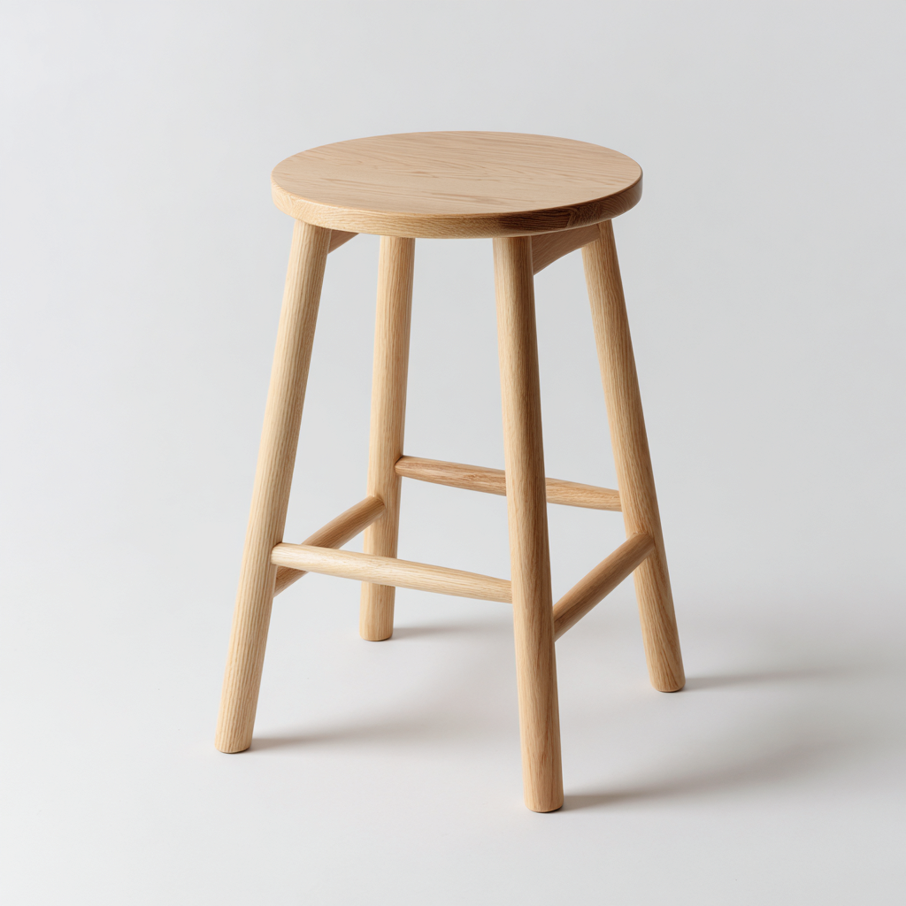 Tabouret De Bar Entièrement En Bois Massif Assise Ronde 38x38x75 Cm - Bois Naturel - Adapté À Cuisine Et Bar - Design Minimaliste-Nestlearo