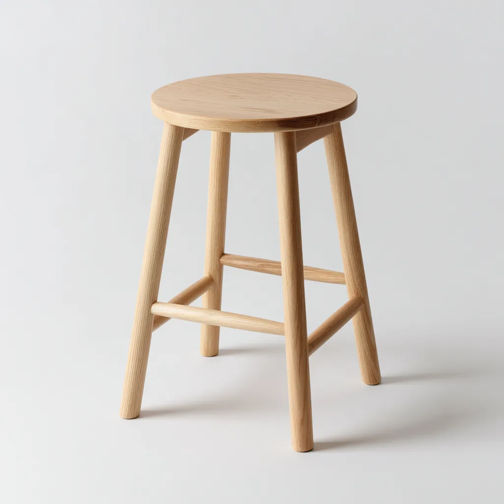 Tabouret De Bar Entièrement En Bois Massif Assise Ronde 38x38x75 Cm - Bois Naturel - Adapté À Cuisine Et Bar - Design Minimaliste-Nestlearo