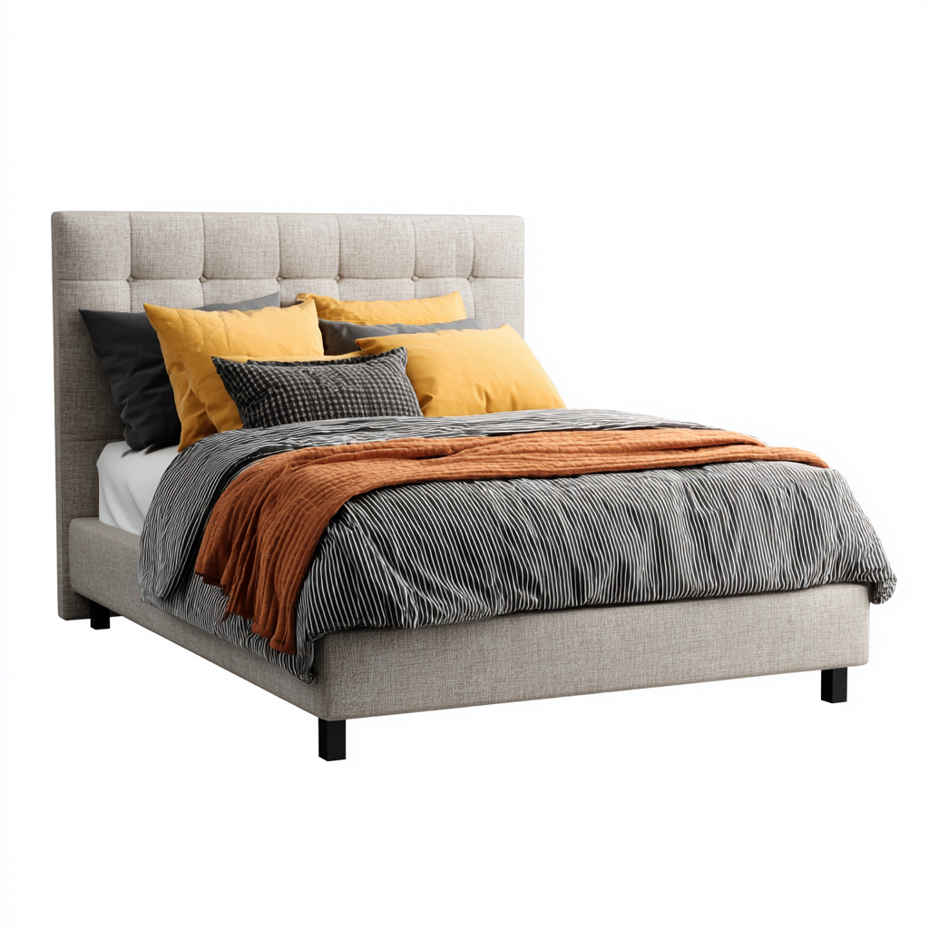 Lit Double Tissu-Métal 215X165X120 Cm - Beige-Noir - Style Moderne-Nestlearo