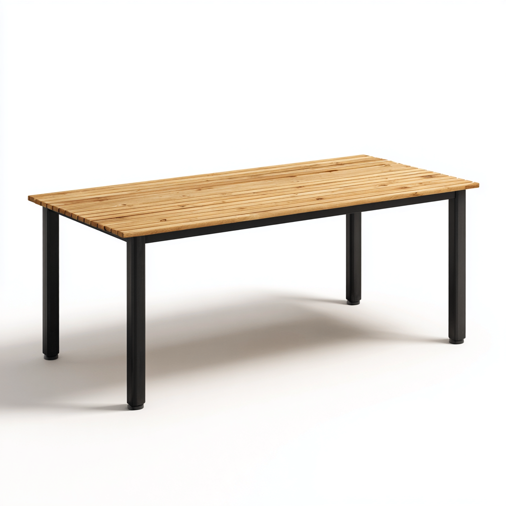 Table De Jardin Bois Métal 150X70X75 Cm - Bois Naturel Noir - Usage Extérieur - Style Moderne-Nestlearo