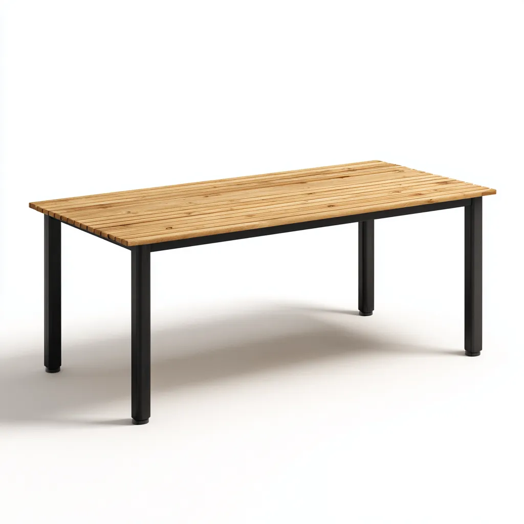 Table De Jardin Bois Métal 150X70X75 Cm - Bois Naturel Noir - Usage Extérieur - Style Moderne-Nestlearo