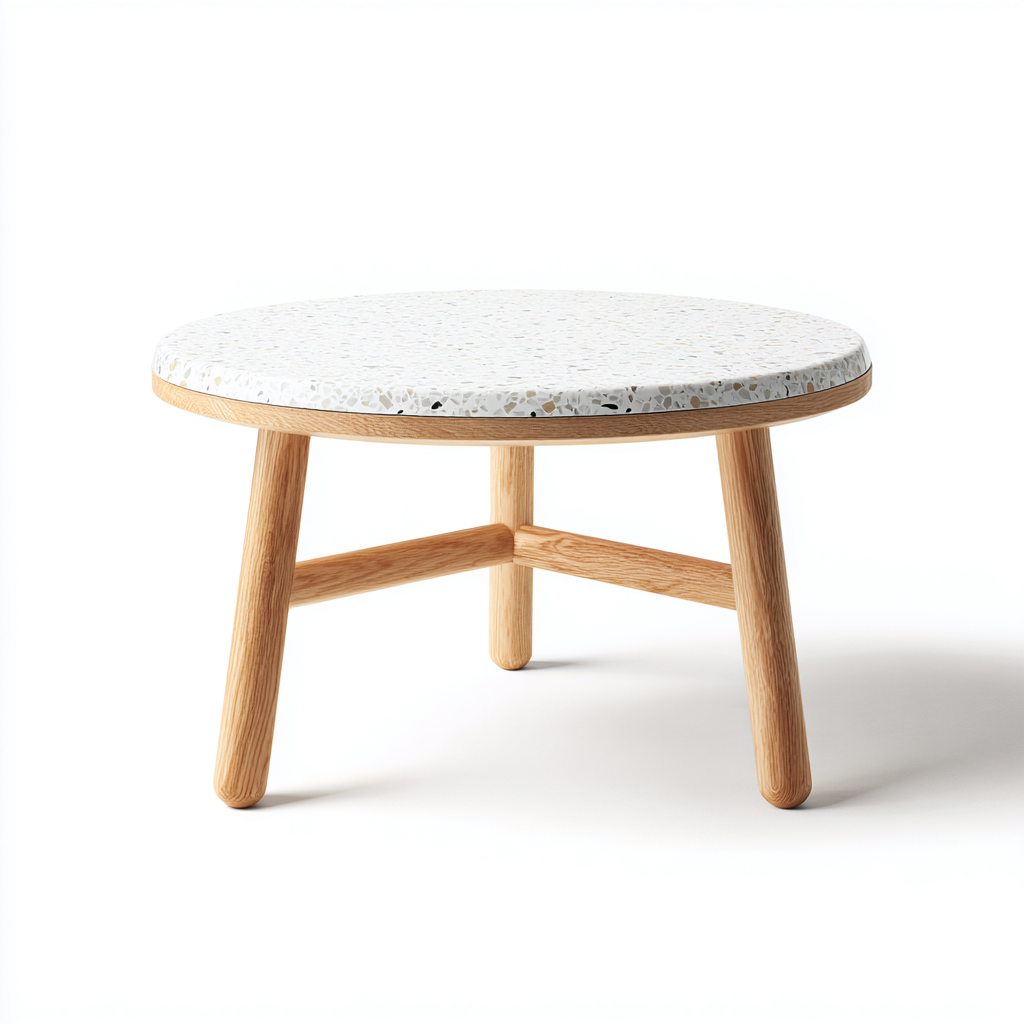 Table De Jardin Terrazzo Bois 74X74X38 Cm - Blanc-Naturel - Adaptée Pour Extérieur - Design Moderne-Nestlearo