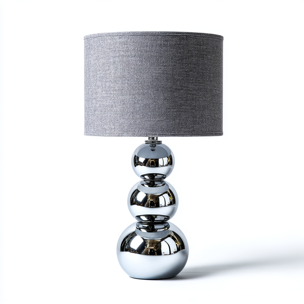 Lampe De Table Métal Chromé Abat-Jour Tissu 24X24X49 Cm - Gris-Argent - Adaptée Pour Salon-Chambre - Style Moderne-Nestlearo