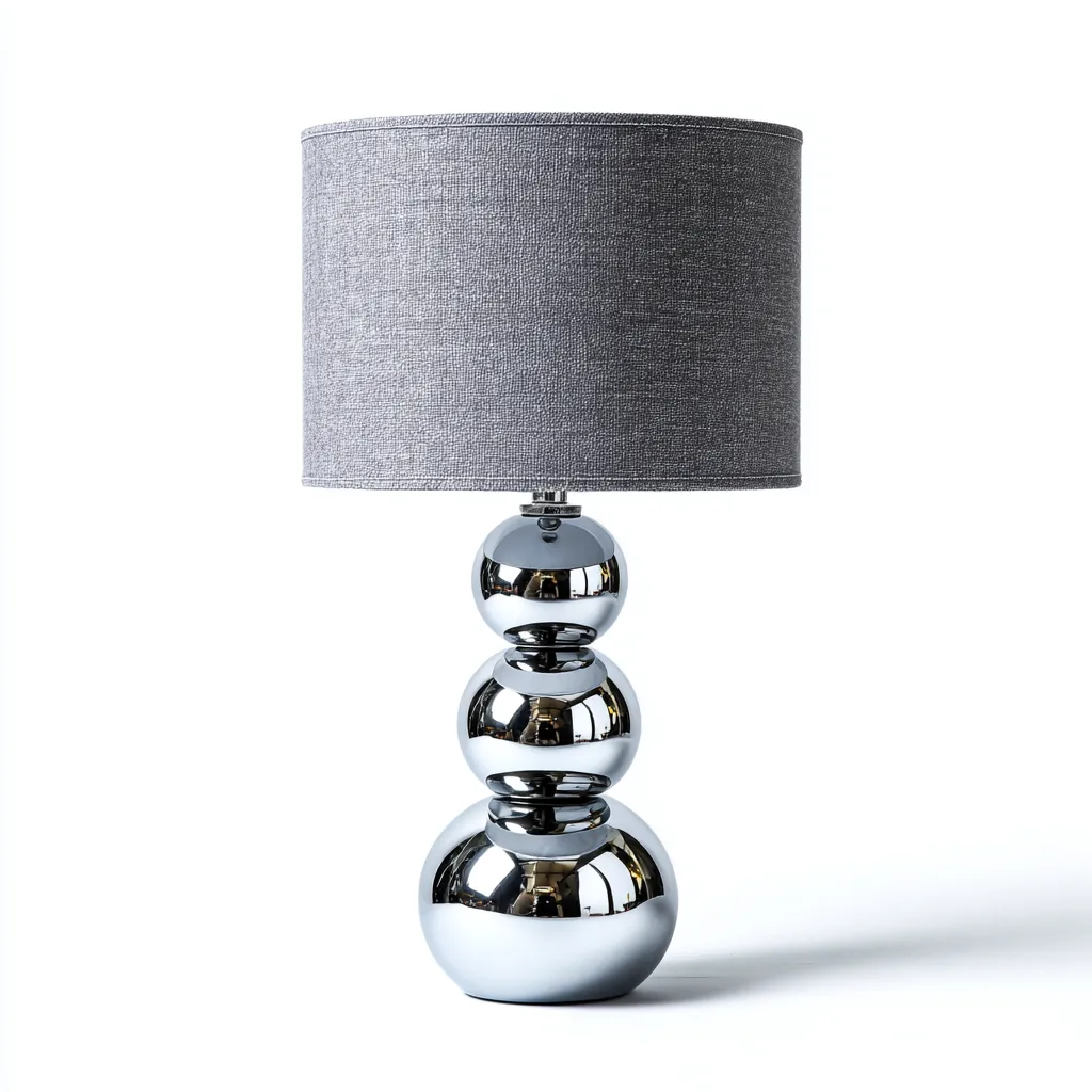 Lampe De Table Métal Chromé Abat-Jour Tissu 24X24X49 Cm - Gris-Argent - Adaptée Pour Salon-Chambre - Style Moderne-Nestlearo