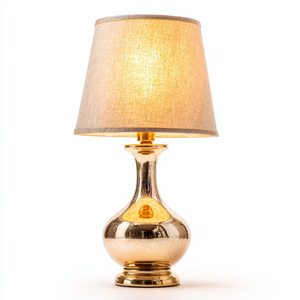 Lampe De Table Métal Doré Abat-Jour Tissu 20X20X40 Cm - Beige - Adaptée Pour Salon-Chambre - Style Contemporain-Nestlearo