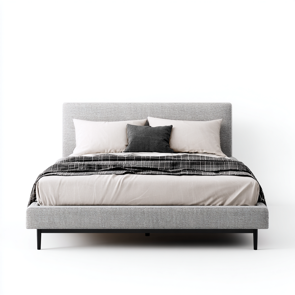 Lit Double Tissu Avec Pieds Noirs 200x160x110 Cm - Gris Clair-Noir - Style Moderne - Adapté À La Chambre-Nestlearo