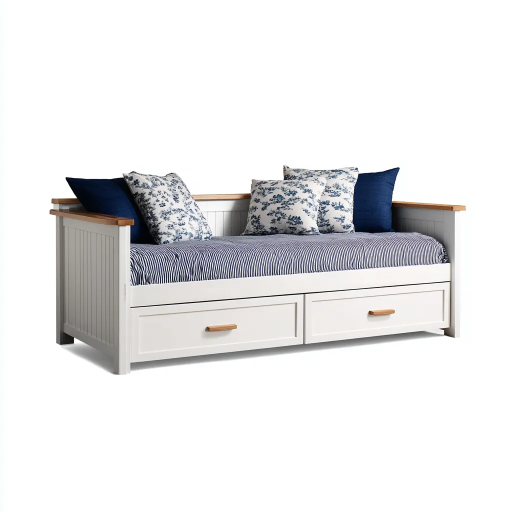 Canapé Lit Bois Massif Avec Rangements 205x95x90 Cm - Blanc-Naturel - Style Classique - Adapté Au Salon-Nestlearo