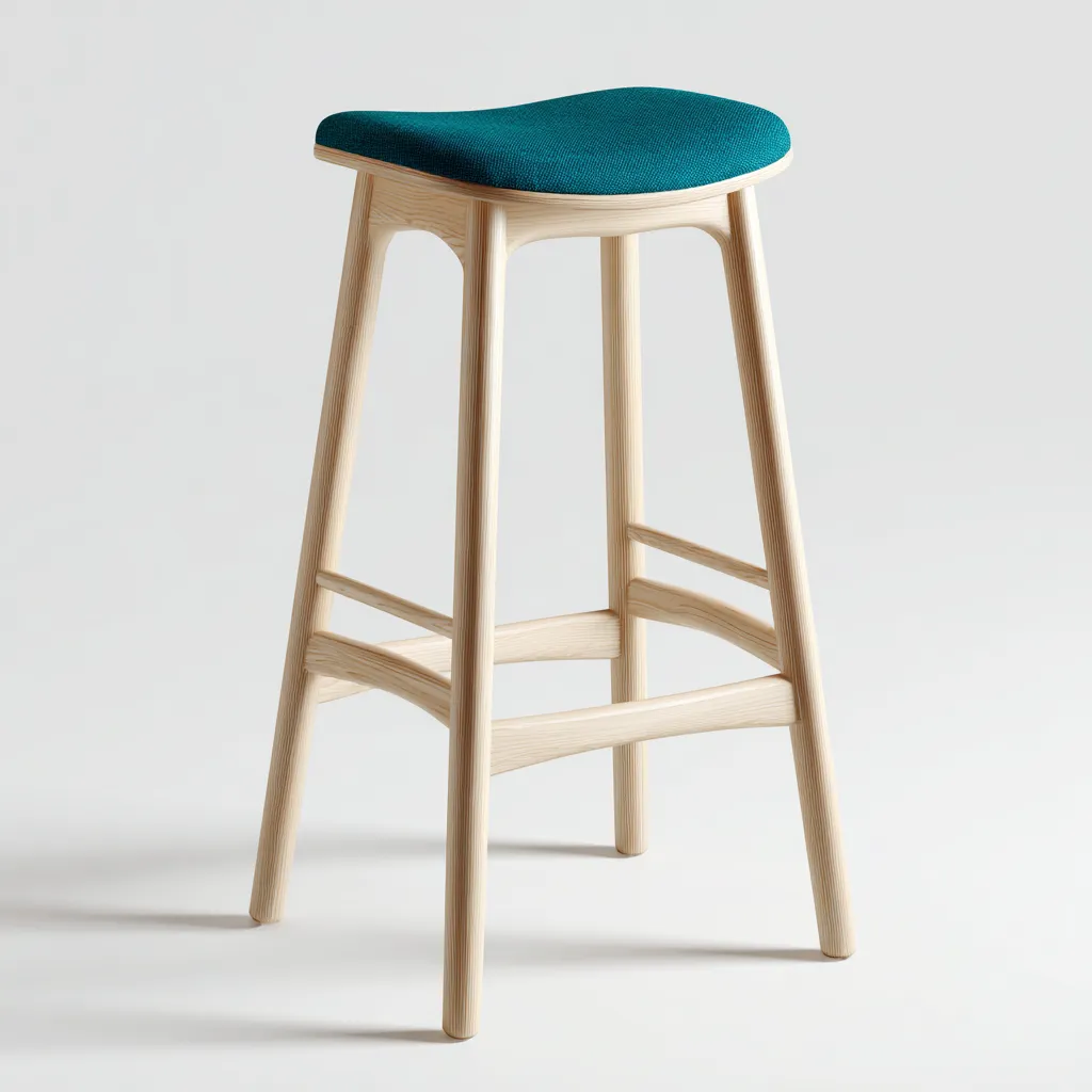Tabouret De Bar Bois Et Tissu 40x40x75 Cm - Naturel-Bleu Turquoise - Adapté À Cuisine Ou Bar - Design Moderne-Nestlearo