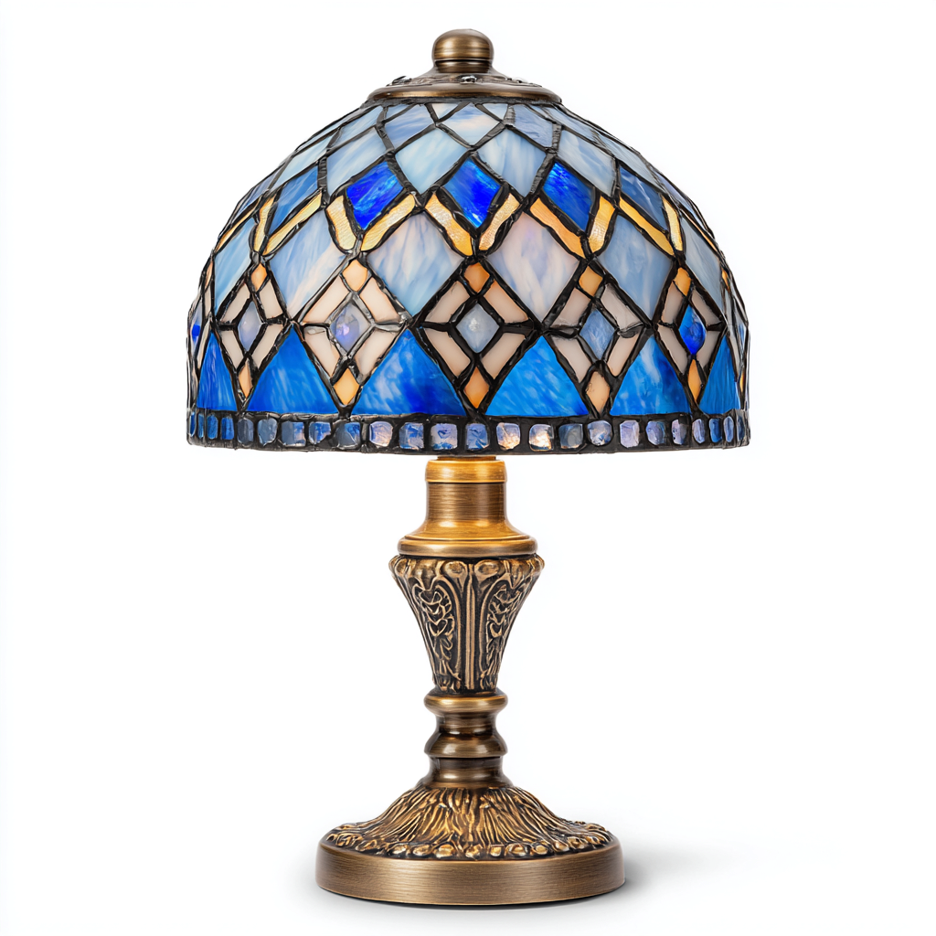 Lampe De Table Verre Métal 25X25X38 Cm - Bleu-Or-Brun - Adaptée Pour Intérieur - Style Vitrail-Nestlearo