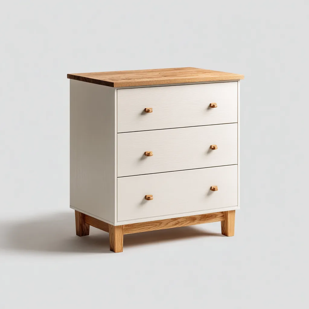 Commode Bois 75X40X85 Cm - Blanc Et Bois Naturel - Chambre - Style Scandinave Moderne - Meuble À Tiroirs-Nestlearo