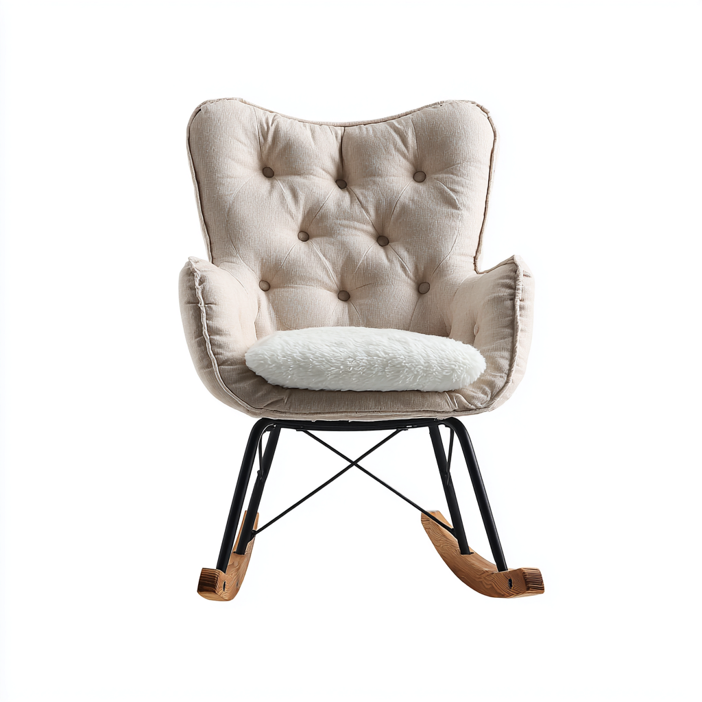 Fauteuil À Bascule Métal Bois Et Tissu 76x67x95 Cm - Beige - Adapté Au Salon - Style Moderne-Nestlearo