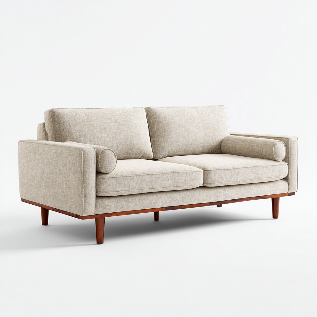 Canapé 2 Places Tissu Avec Coussins 180x90x85 Cm - Beige-Bois - Adapté Au Salon - Design Moderne-Nestlearo