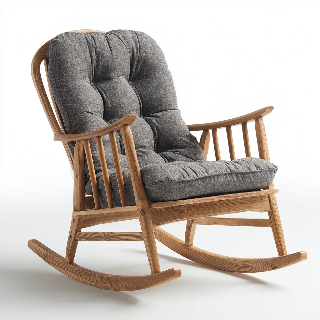 Fauteuil À Bascule Bois Et Tissu 102X68X108 Cm - Gris - Salon - Style Scandinave Confortable - Chaise Berçante-Nestlearo