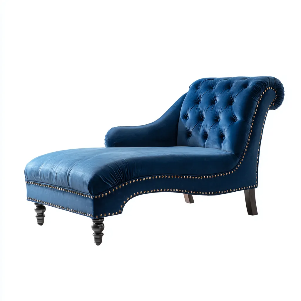 Chaise Longue Velours 170x72 Cm - Bleu - Adaptée Au Salon - Style Classique-Nestlearo