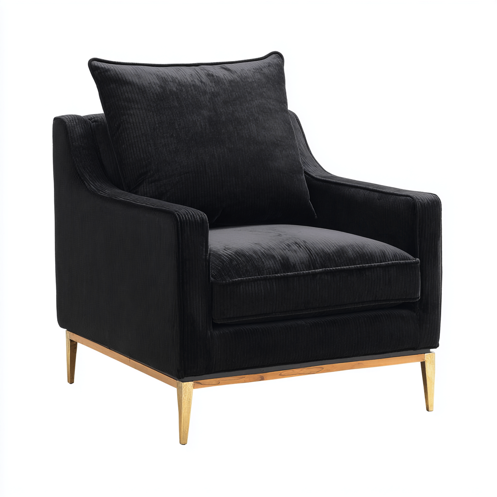 Fauteuil Métal Et Velours Côtelé 87x82x92 Cm - Noir - Adapté Au Salon - Style Moderne-Nestlearo