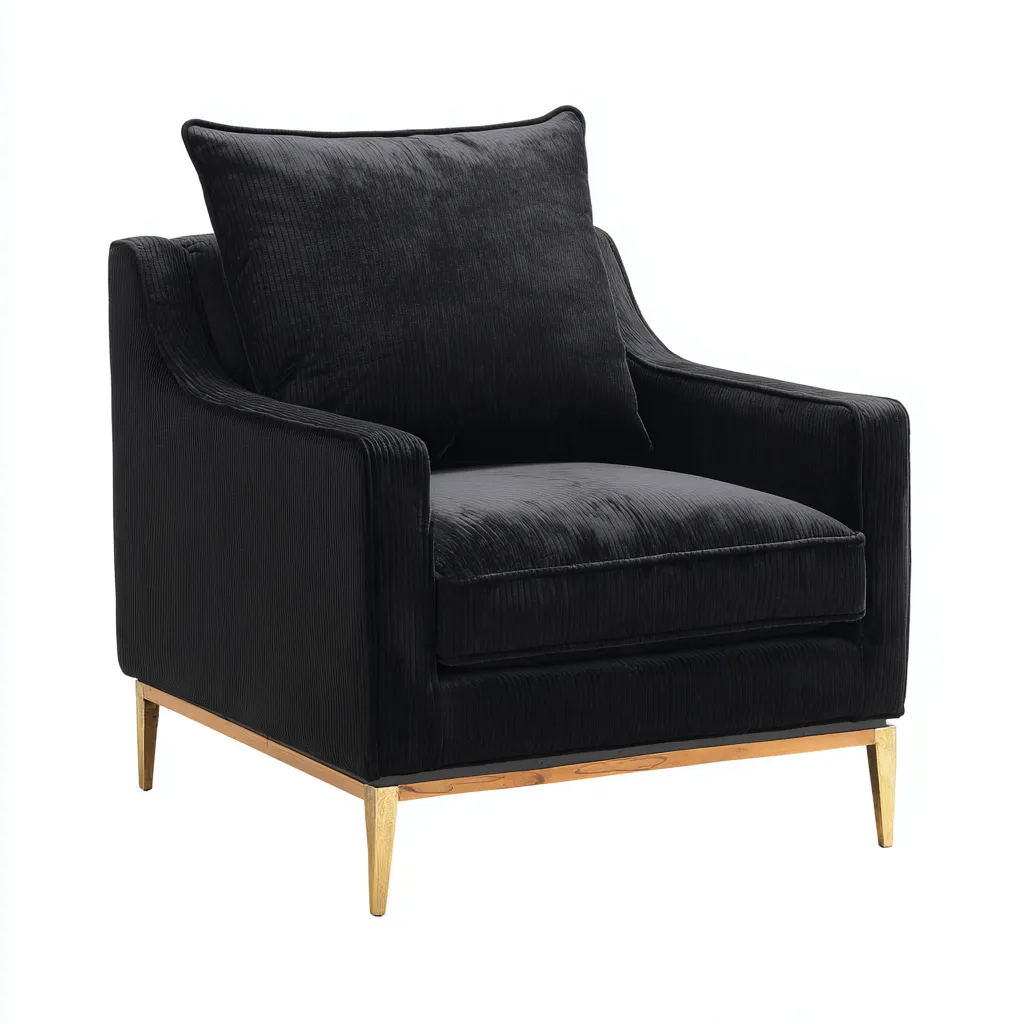Fauteuil Métal Et Velours Côtelé 87x82x92 Cm - Noir - Adapté Au Salon - Style Moderne-Nestlearo