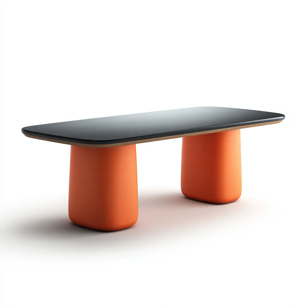 Table À Manger Plateau Noir Base Cylindrique Orange 180x85x75 Cm - Noir-Orange - Adaptée À Salle À Manger - Design Moderne-Nestlearo