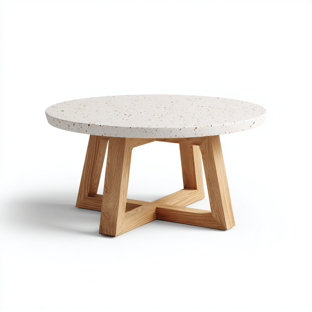 Table De Jardin Terrazzo Bois 82X82X41 Cm - Blanc-Naturel - Adaptée Pour Extérieur - Design Moderne-Nestlearo