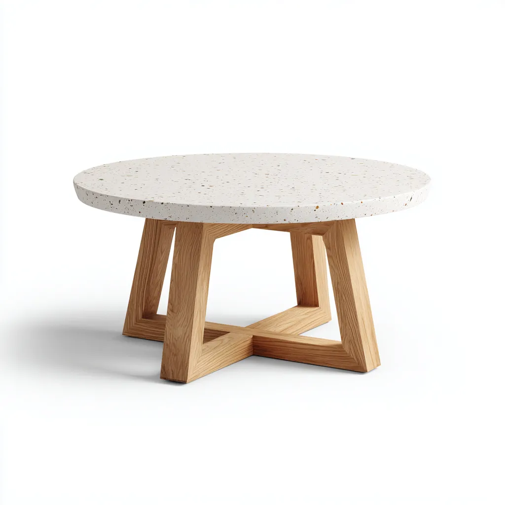 Table De Jardin Terrazzo Bois 82X82X41 Cm - Blanc-Naturel - Adaptée Pour Extérieur - Design Moderne-Nestlearo