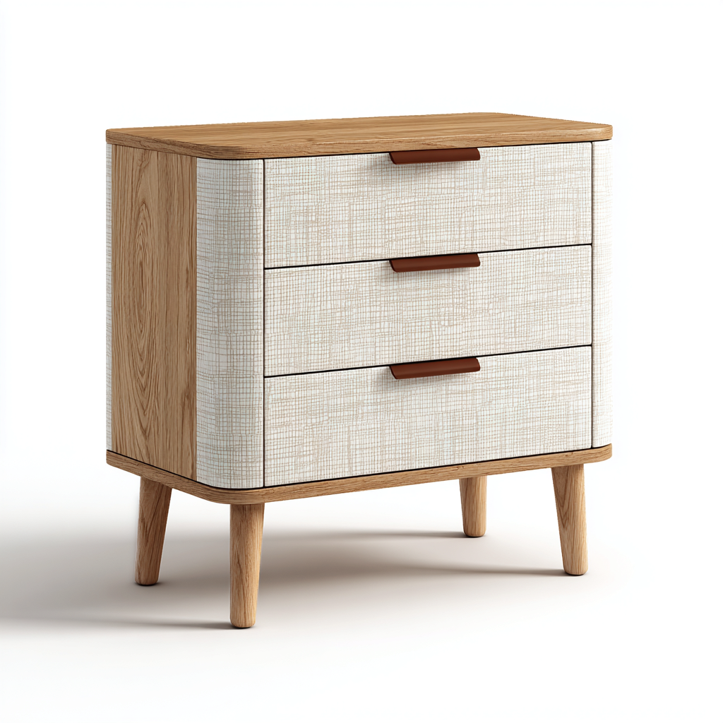 Commode Bois Et Panneau Décoratif 76x39x82 Cm - Blanc Et Bois Naturel - Adaptée À La Chambre - Style Moderne-Nestlearo
