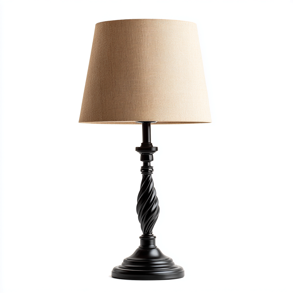 Lampe De Table Métal Noir Abat-Jour Tissu 20X20X58 Cm - Beige-Noir - Adaptée Pour Salon-Chambre - Style Classique-Nestlearo