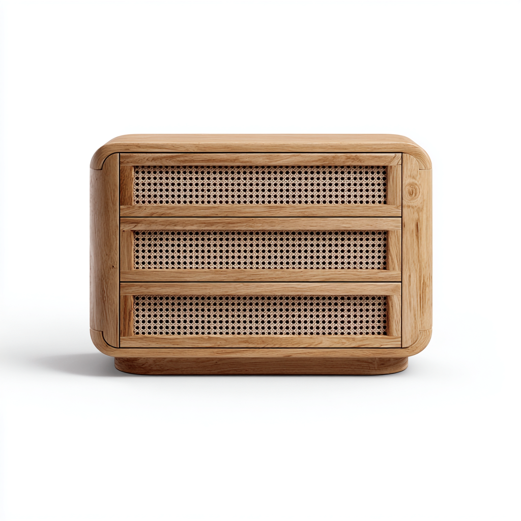 Commode Bois Et Rotin 80x40x78 Cm - Bois Naturel - Adaptée À La Chambre - Style Naturel-Nestlearo