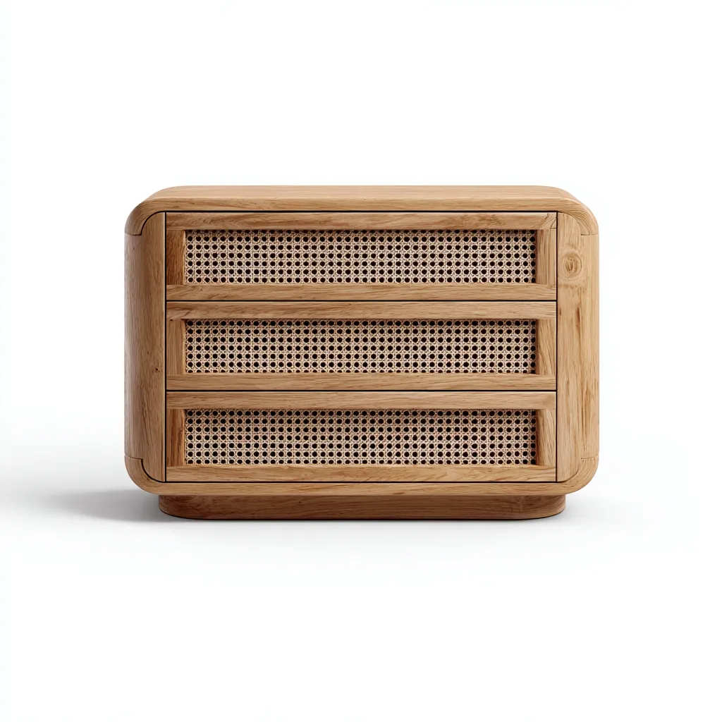 Commode Bois Et Rotin 80x40x78 Cm - Bois Naturel - Adaptée À La Chambre - Style Naturel-Nestlearo