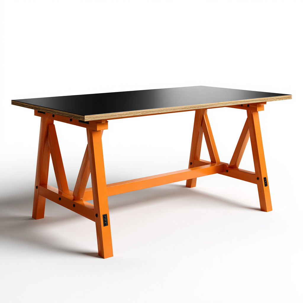 Table À Manger Plateau Mdf 160x80x75 Cm - Noir-Orange - Adaptée À Salle À Manger - Design Industriel Moderne-Nestlearo