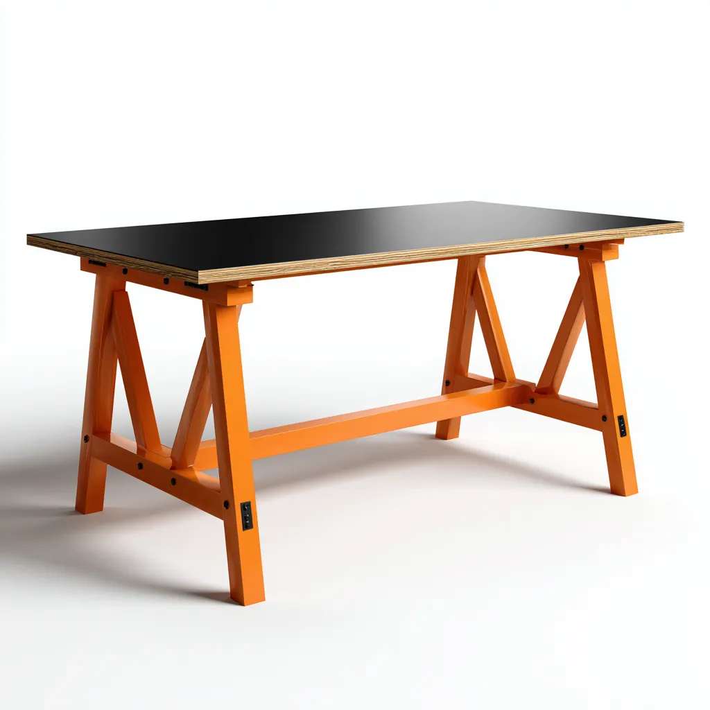 Table À Manger Plateau Mdf 160x80x75 Cm - Noir-Orange - Adaptée À Salle À Manger - Design Industriel Moderne-Nestlearo