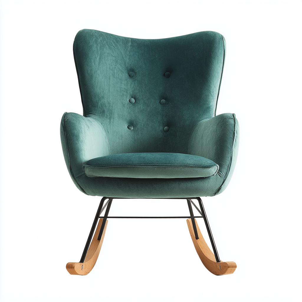Fauteuil À Bascule Métal Bois Et Velours 78x68x98 Cm - Vert Émeraude - Adapté Au Salon - Style Moderne-Nestlearo