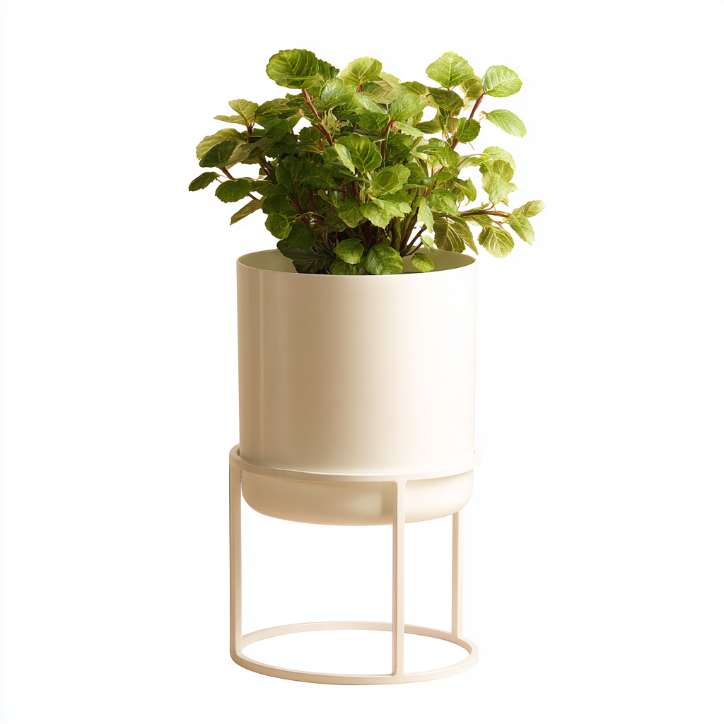 Pots Et Supports De Plantes Métal 22X22X45 Cm - Blanc Crème - Pot Avec Support - Style Moderne-Nestlearo