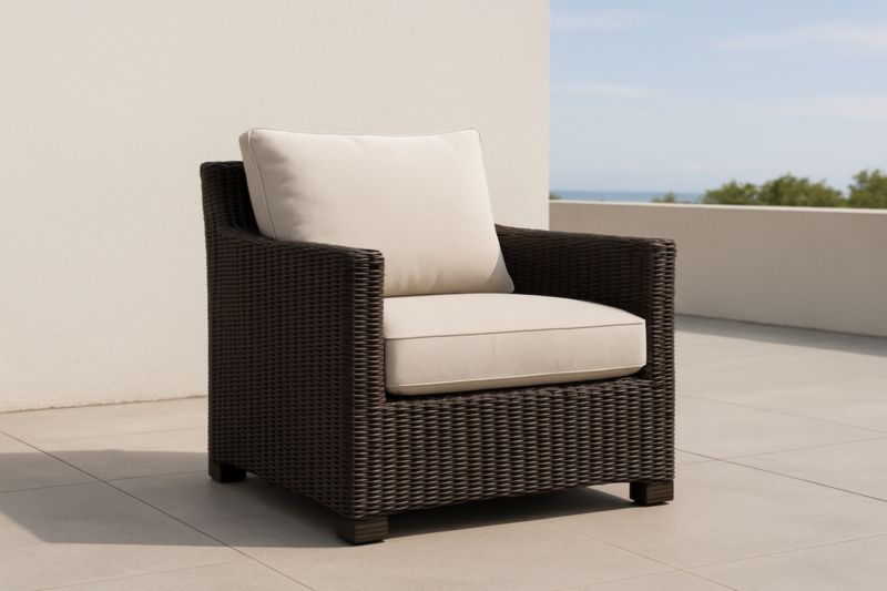 Fauteuil Extérieur Résine Tressée Coussins Polyester Brun/Beige