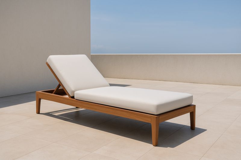 Chaise longue en teck avec coussin réglable Blanc