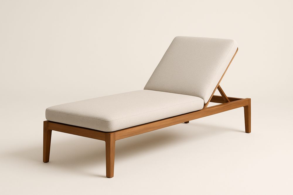 Chaise longue de jardin en teck avec coussin beige