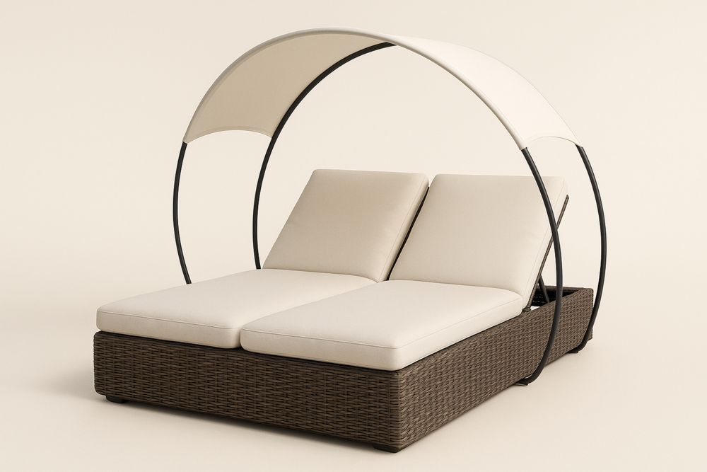 Chaise longue double de jardin en résine avec auvent amovible