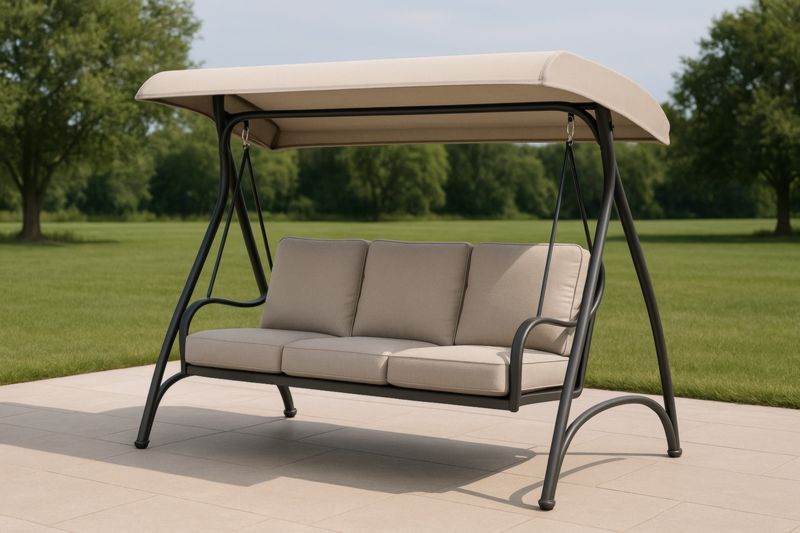 Balancelle d'extérieur en acier avec coussins en polyester beige